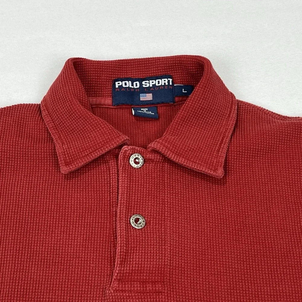 Vintage Ralph Lauren Mens Shirt POLO SPORT Flag Waffle Knit Red Size‎ L